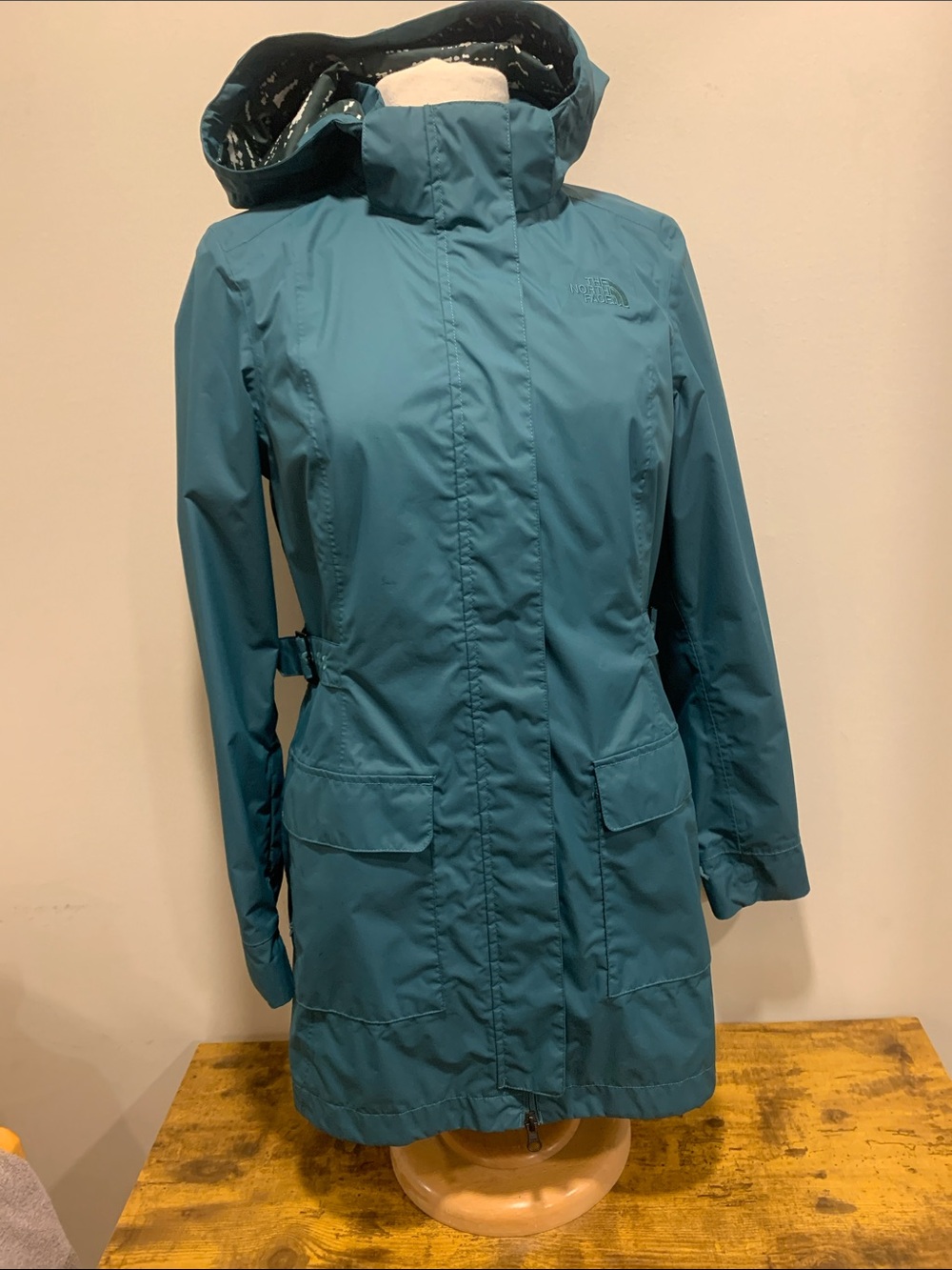 The North Face Teal Hooded Longline Raincoat